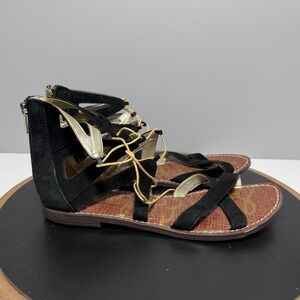 Sam Edelman Katya Gladiator Sandals Women 10 Lace Up Black Suede Boho Chic
